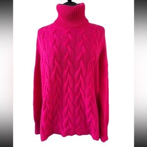 Forte Pink 100% Cashmere Turtleneck Relaxed Fit Cable Knit Sweater Size S